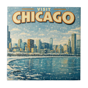 Chicago skyline and Lake Michigan in winter  Ceramic Tile