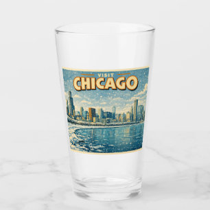 Chicago skyline and Lake Michigan in winter Glass