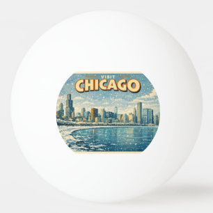 Chicago skyline and Lake Michigan in winter Ping Pong Ball