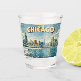 Chicago skyline and Lake Michigan in winter  Shot Glass