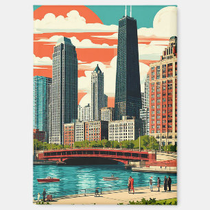 Chicago Skyline and Lake Michigan Travel Magnet