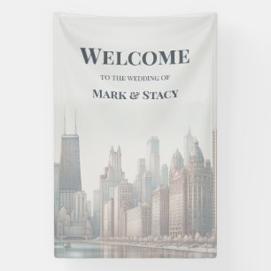 Chicago Skyline Architecture Watercolor Wedding Banner