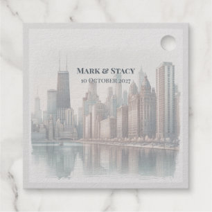 Chicago Skyline Architecture Watercolor Wedding Favour Tags