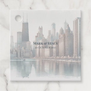 Chicago Skyline Architecture Watercolor Wedding Favour Tags