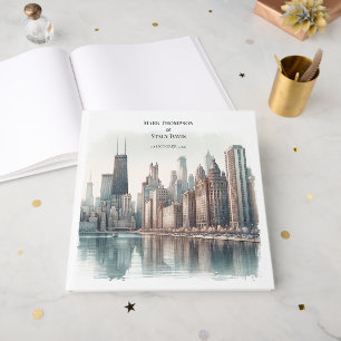 Chicago Skyline Architecture Watercolor Wedding Guest Book