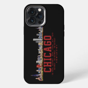 Chicago Skyline. Area Names and Coordinates iPhone 13 Pro Max Case