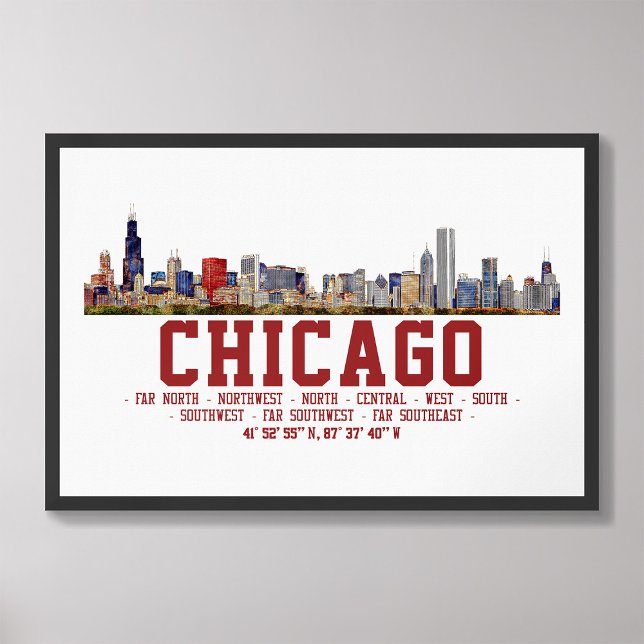 Chicago Skyline.  Area Names and Coordinates Photo Print (Creator Uploaded)