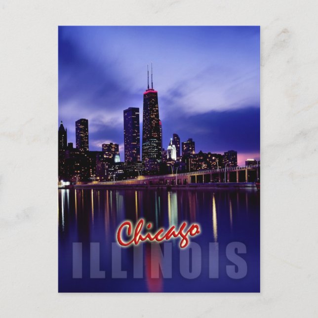 Chicago skyline at dusk postcard (Front)