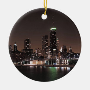 Chicago Skyline at Night Ceramic Ornament