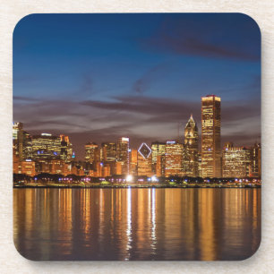 Chicago Skyline At Night Coaster