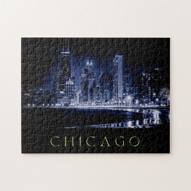 Chicago Skyline at Night Jigsaw Puzzle (Horizontal)