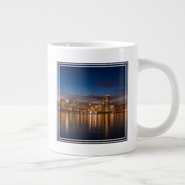Chicago Skyline At Night Large Coffee Mug (Right)