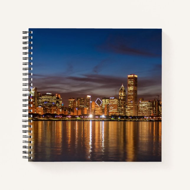 Chicago Skyline At Night Notebook (Front)