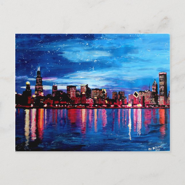 Chicago Skyline At Night Postcard (Front)