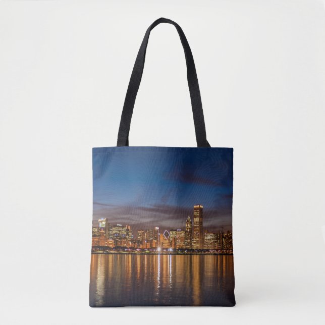 Chicago Skyline At Night Tote Bag (Front)