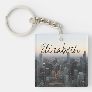 Chicago Skyline at Sunset with a Name Key Ring