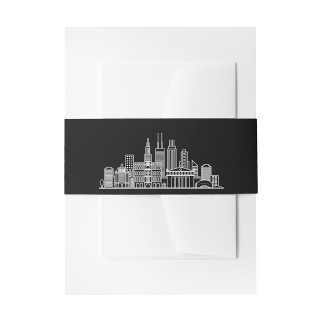 Chicago Skyline | Black and White Wedding Invitation Belly Band (Front Example)