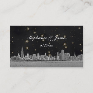 Chicago Skyline Black Gold Star Place Cards