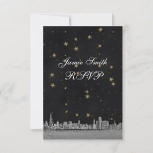 Chicago Skyline Black Gold Star RSVP w Menu