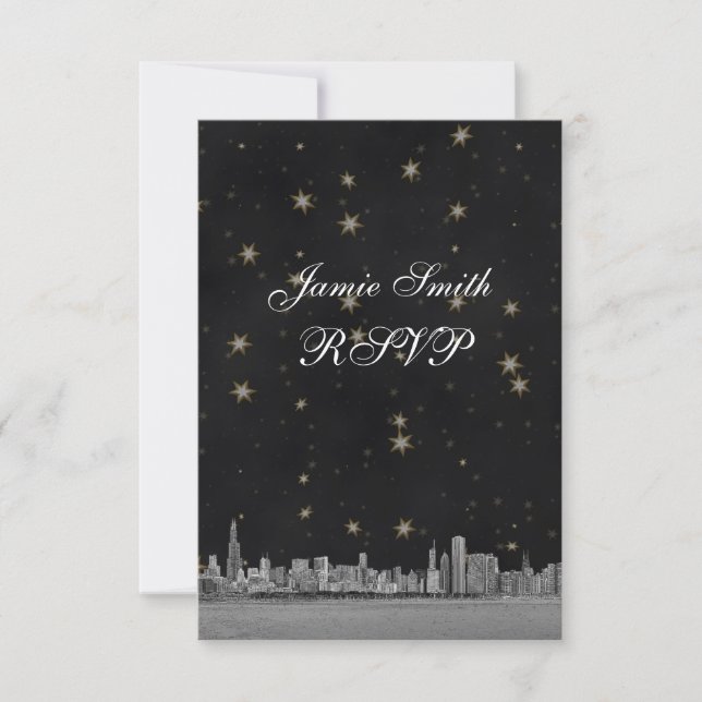 Chicago Skyline Black Gold Star RSVP w Menu (Front)