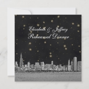 Chicago Skyline Black Gold Star S Rehearsal Invitation