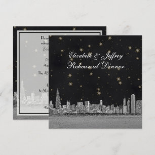 Chicago Skyline Black Gold Star S Rehearsal Invitation