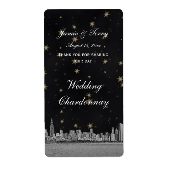 Chicago Skyline Black Gold Star Wine Label Shipping Label