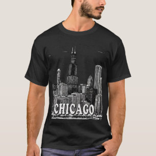 Chicago Skyline – Black & White Minimalist City Gr T-Shirt