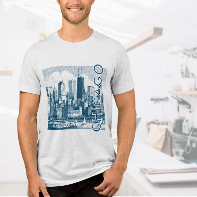 Chicago Skyline Blue Graphic T-Shirt  Tri-Blend Shirt (Creator Uploaded)