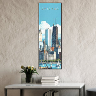 Chicago Skyline Blue Premium Wrapped Canvas