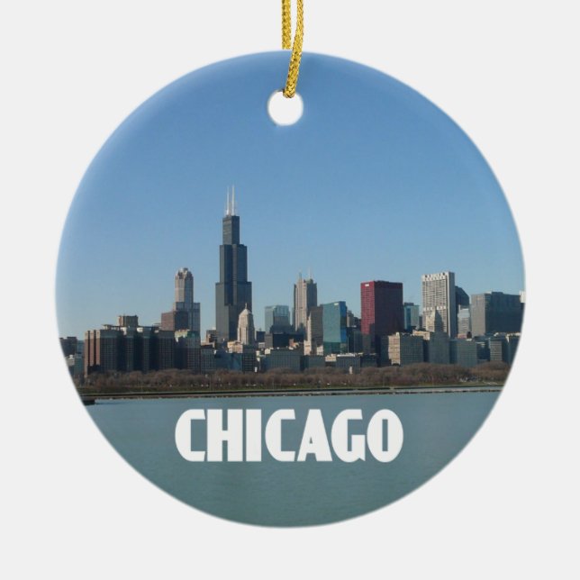 Chicago Skyline Ceramic Ornament (Front)