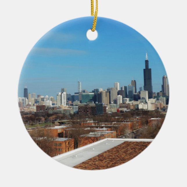 Chicago Skyline Ceramic Tree Decoration (Front)