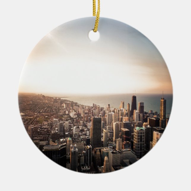 Chicago skyline ceramic tree decoration (Front)