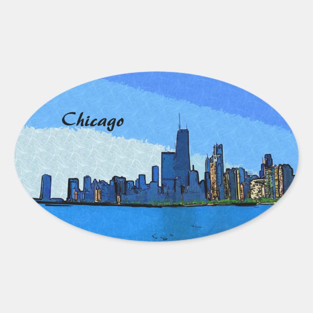 Chicago Skyline Collage Paint Oval Sticker (Front)