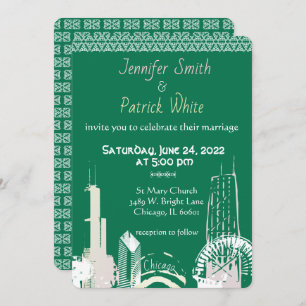 Chicago Skyline emerald lace elegant Invitation