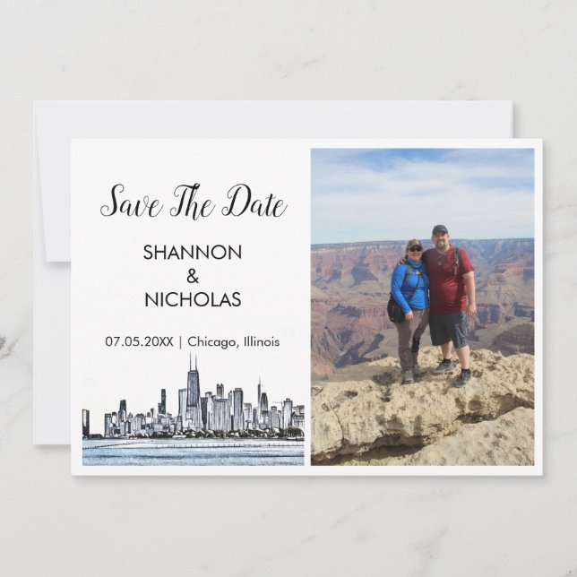 Chicago Skyline Engagement Photo Save The Date (Front)