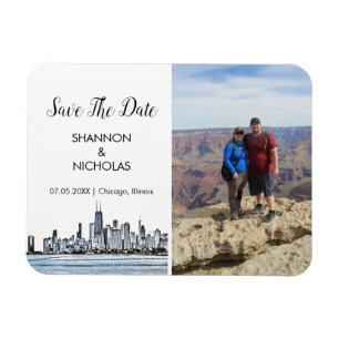 Chicago Skyline Engagement Photo Save The Date Magnet