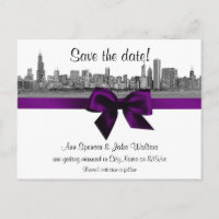 Chicago Skyline Etched BW Purple Save the Date