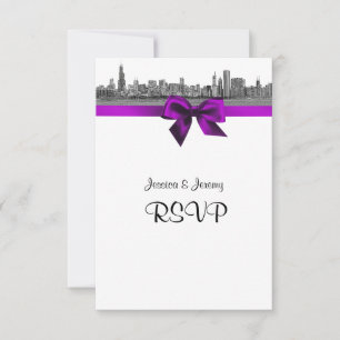 Chicago Skyline Etched BW Violet RSVP Menu