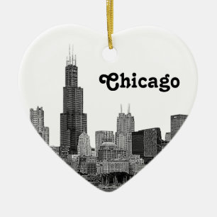 Chicago Skyline Etched Ceramic Ornament