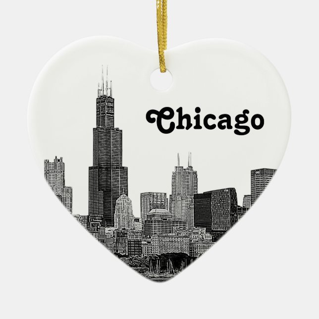 Chicago Skyline Etched Ceramic Ornament (Front)