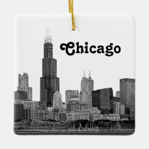 Chicago Skyline Etched Ceramic Ornament