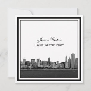 Chicago Skyline Etched Framed Bachelorette Invitation