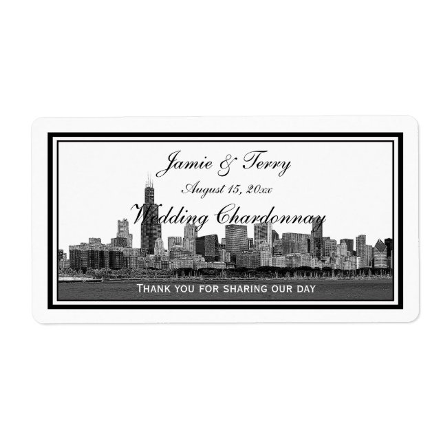 Chicago Skyline Etched Framed H Wine Label (Front)