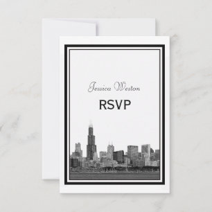 Chicago Skyline Etched Framed RSVP