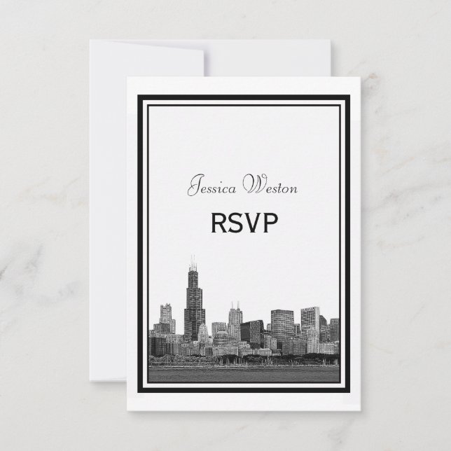 Chicago Skyline Etched Framed RSVP Card (Front)