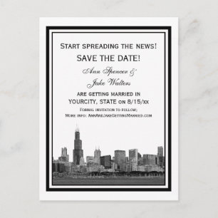Chicago Skyline Etched Framed Save the Date Announcement Postcard