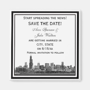 Chicago Skyline Etched Framed Save the Date Magnet