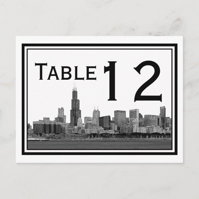 Chicago Skyline Etched Framed Table Number Postcard (Front)