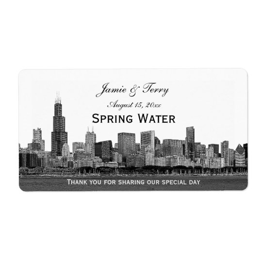 Chicago Skyline Etched H Water Bottle Shipping Label